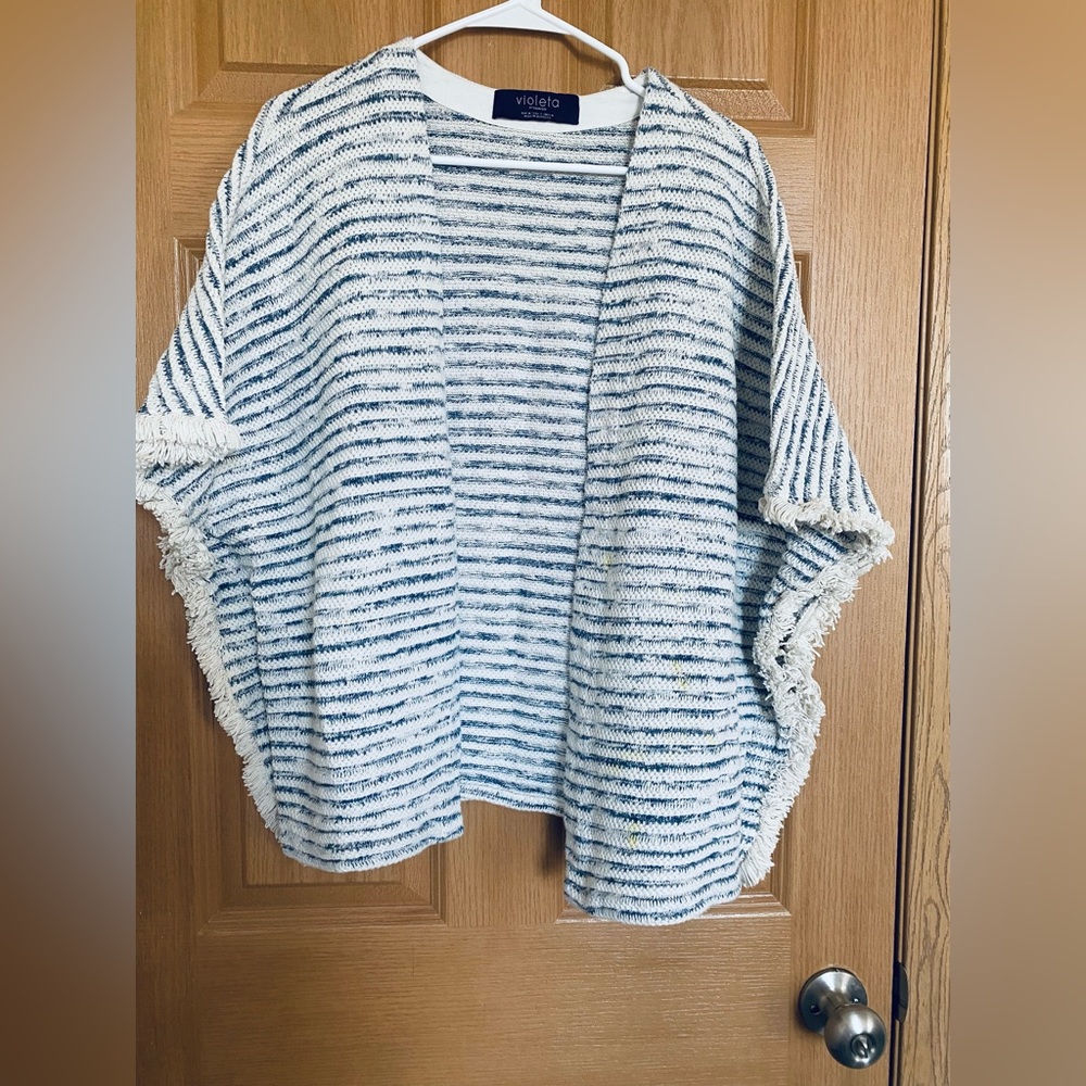Mango gray and cream Striped Poncho Sweater